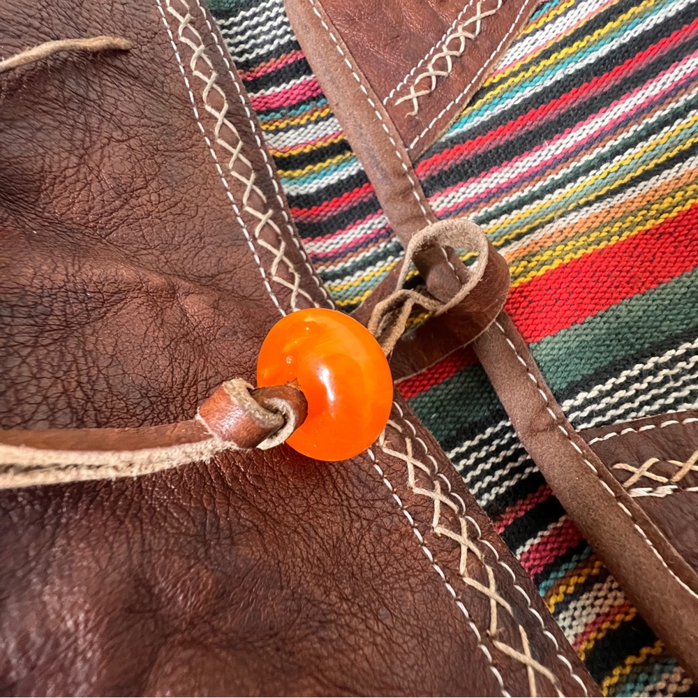 Bohemian Striped Gheri Textile Woven Crossbody Bag Bead Toggle Festival Hippie - Picture 13 of 14